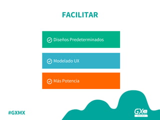 #GXMX
FACILITAR
Modelado UX
Más Potencia
Diseños Predeterminados
 