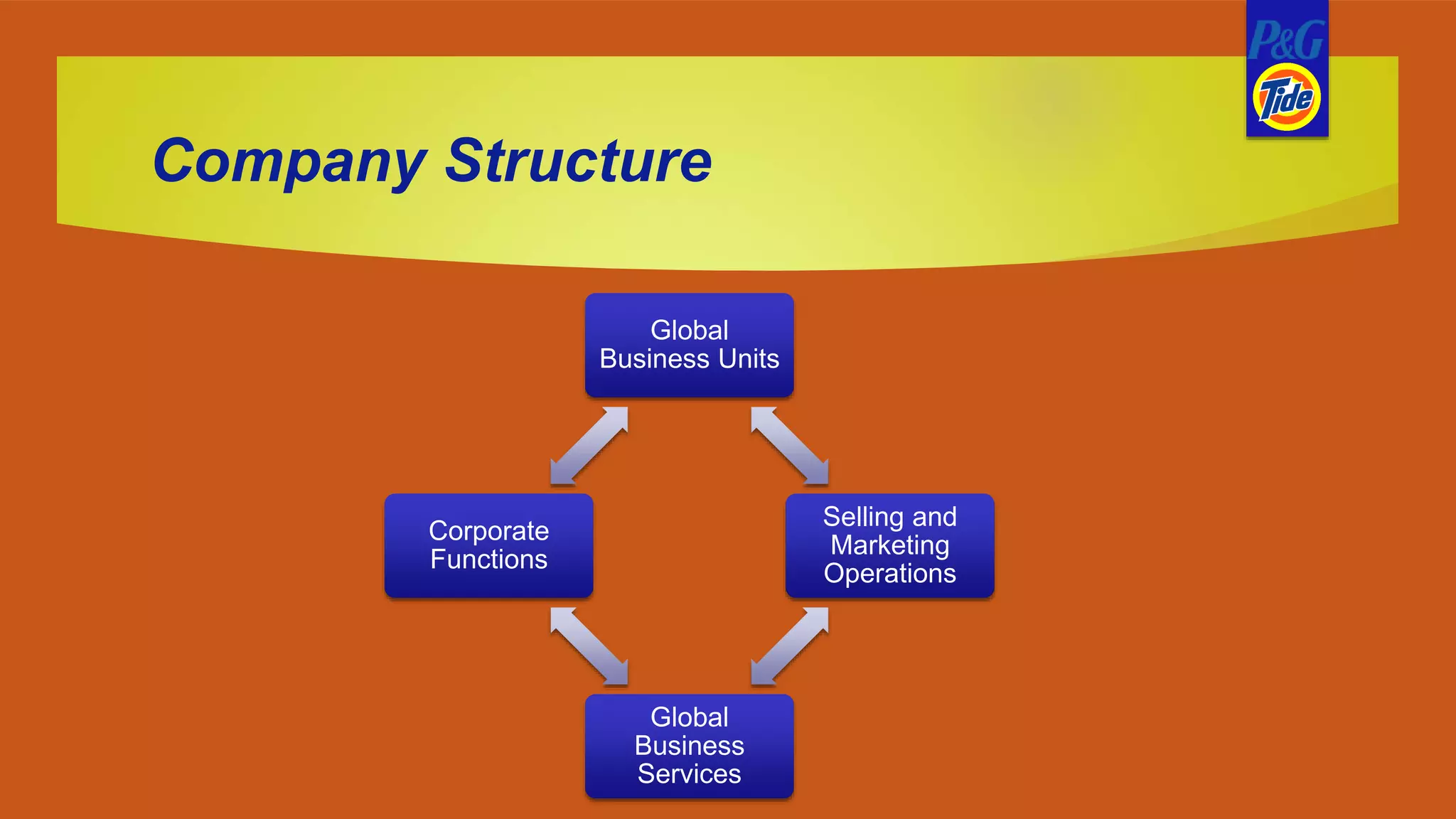 Company Structure
Global
Business Units
Selling and
Marketing
Operations
Global
Business
Services
Corporate
Functions
 
