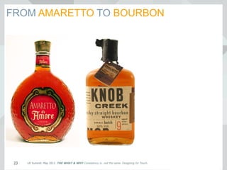UE Summit. May 2012. THE WHAT & WHY Consistency is…not the same. Designing for Touch.23
FROM AMARETTO TO BOURBON
 