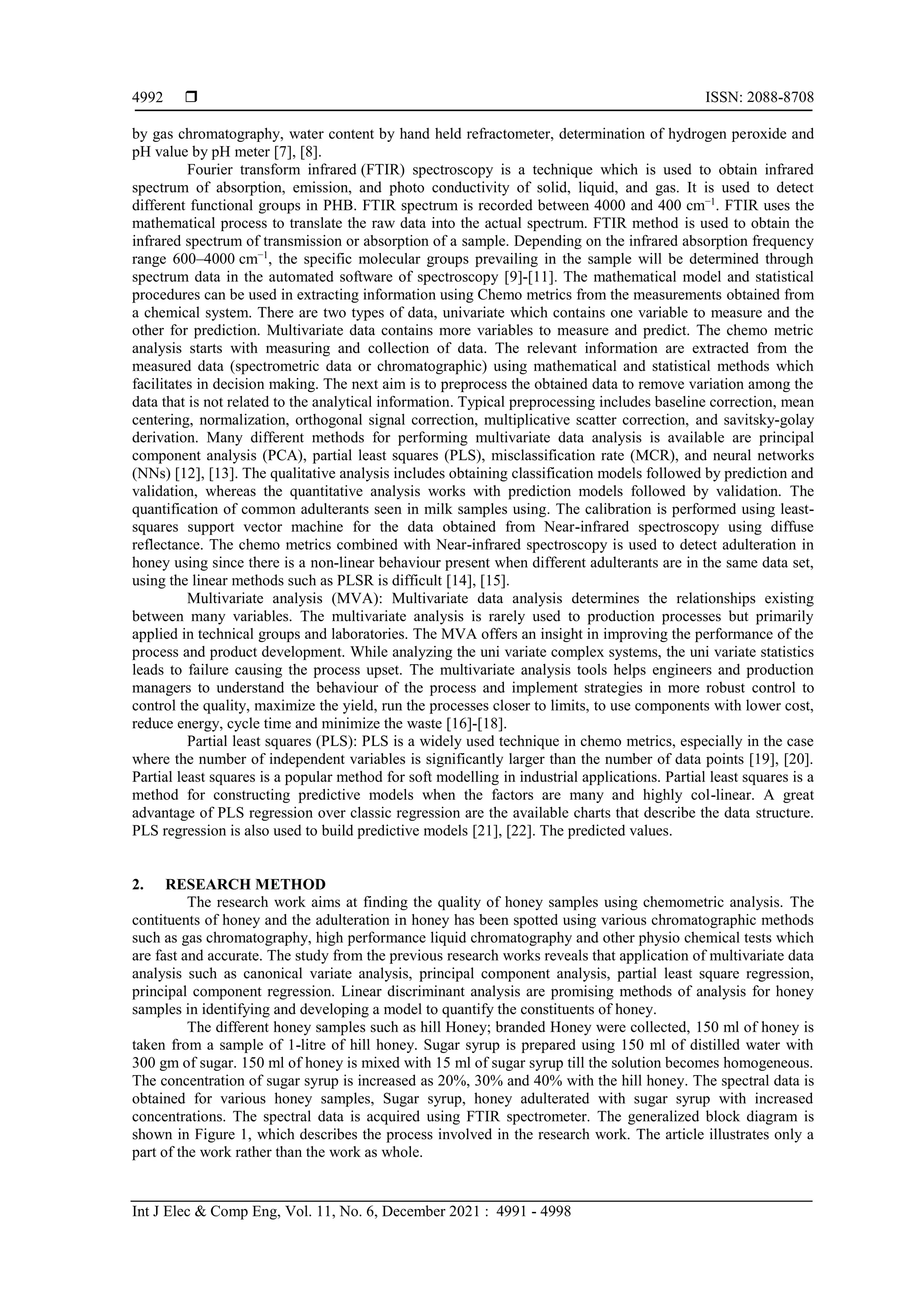 An approach to assess the quality of honey using partial least square