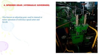 4. SPEEDER GEAR ( HYDRAULIC GOVERNOR)
Cont
Also known as adjusting gear, used to manual or
motor operation of reference speed setter and
SLLD.
 