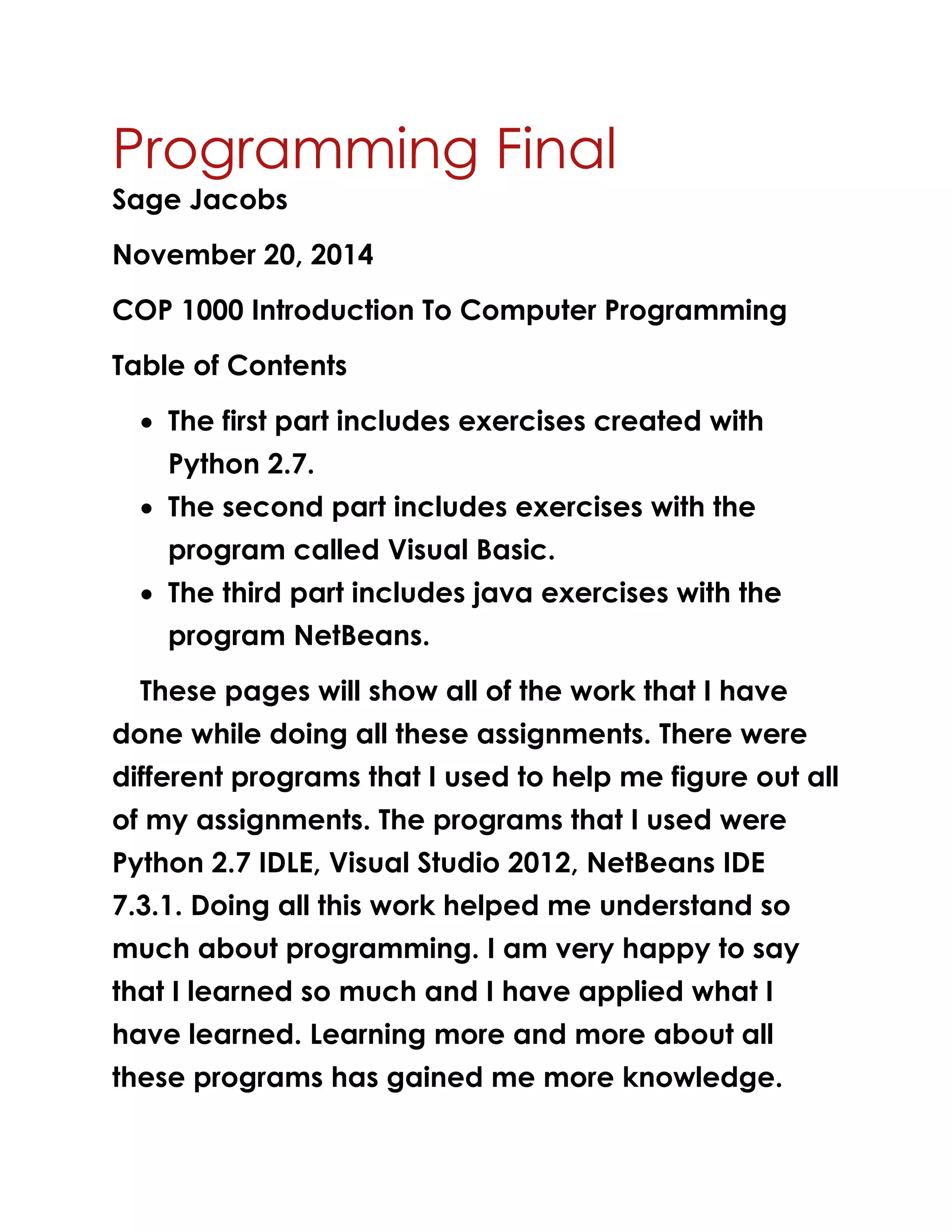 The Final Programming Project | PDF
