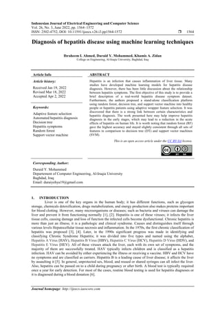 Diagnosis of hepatitis disease using machine learning techniques | PDF