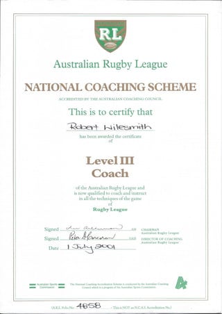 Level 3 Rugby League Coach Cert