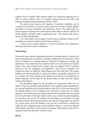 Academic Words in the English Research Article Abstracts: the Coverage ...