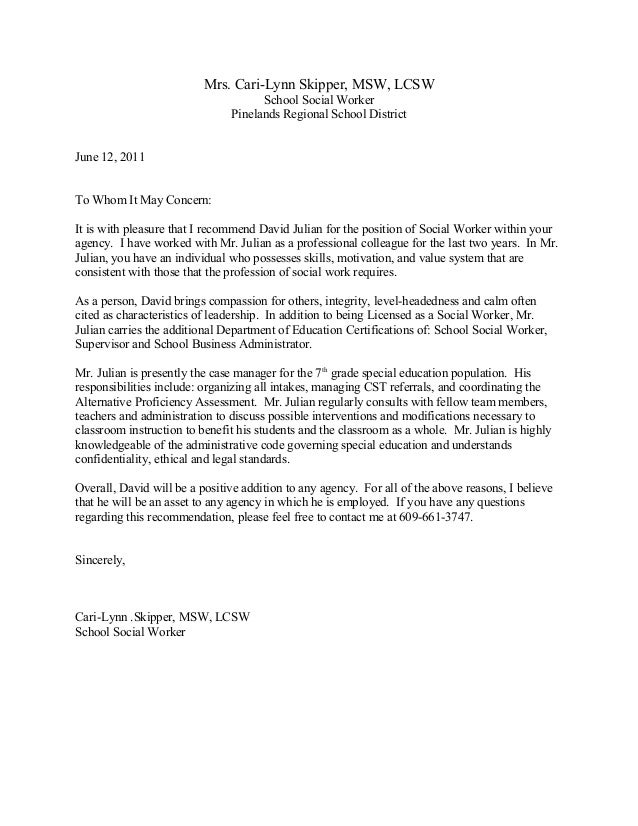 skipper letter of reference recommendation letter for social worker