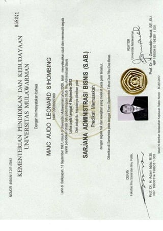 Maic Audo L.S Academic Certificate