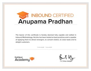 Anupama Pradhan Hubspot Certificate