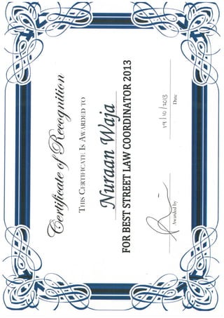 street law certificate of recognition