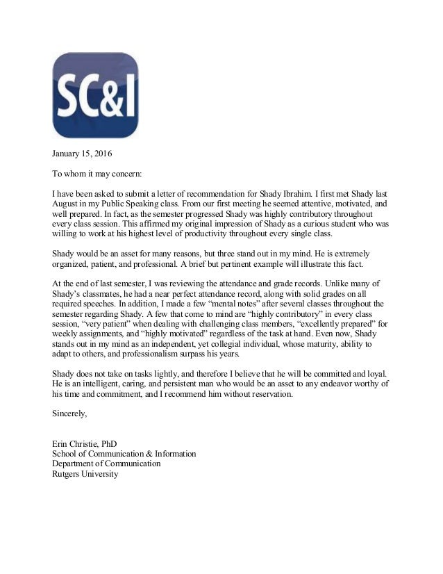 shady ibrahim letter of recommendation rutgers rutgers letter of recommendation