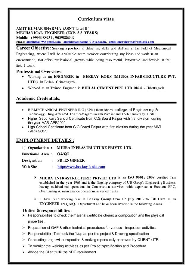 RESUME FOR QAQC ENGINEER