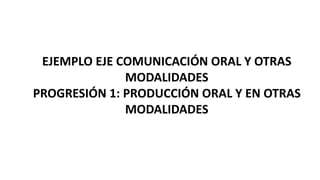 EJEMPLO EJE COMUNICACIÓN ORAL Y OTRAS
MODALIDADES
PROGRESIÓN 1: PRODUCCIÓN ORAL Y EN OTRAS
MODALIDADES
 
