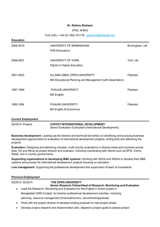 CV Dr Robina Shaheen PDF