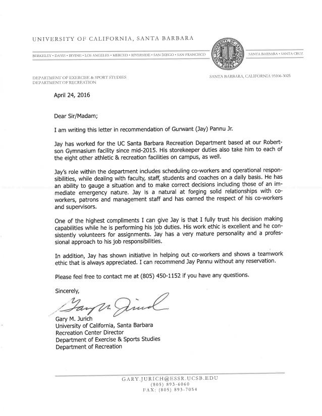 reference letter gary jurich ucsb recreation center director do i need a recommendation letter for uc