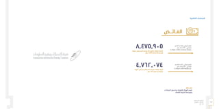 104
‫الـسـنـوي‬ ‫الـتـقـريـر‬
‫٧٣٤١هـ‬ - ‫٦٣٤١هـ‬
‫٥١٠٢م‬
٨,٤٧٥,٩٠٥
‫ﻣﻠﻴﻮﻧﺎ‬ ‫وﺳﺘﻮن‬ ‫واﺛﻨﺎن‬ ‫ﻣﺌﺔ‬ ‫وﺳﺒﻊ‬ ‫ﻣﻠﻴﺎرات‬ ‫أرﺑﻌﺔ‬
‫رﻳﺎل‬ ‫أﻟﻒ‬ ‫وﺳﺒﻌﻮن‬ ‫وأرﺑﻌﺔ‬
٤,٧٦٢,٠٧٤
‫اﻟﻔــﺎﺋــــﺾ‬
‫٥٣٤١/٦٣٤١ﻫـ‬ ‫اﻟﻤﺎﻟﻲ‬ ‫اﻟﻌﺎم‬
‫٠٣/٢١/٤١٠٢م‬ ‫ﻓﻲ‬ ‫ﻛﻤﺎ‬
(‫اﻟﺮﻳﺎﻻت‬ ‫)ﺑﺂﻻف‬ ‫وﻣﻌﺘﻤﺪة‬ ‫ﻣﺮاﺟﻌﺔ‬
:(‫)د‬ ‫اﻟﻤﻠﺤﻖ‬
‫اﻟﺨﺘﺎﻣــﻴﺔ‬ ‫اﻟﺤﺴﺎﺑــﺎت‬
‫٦٣٤١/٧٣٤١ﻫـ‬ ‫اﻟﻤﺎﻟﻲ‬ ‫اﻟﻌﺎم‬
‫٠٣/٢١/٥١٠٢م‬ ‫ﻓﻲ‬ ‫ﻛﻤﺎ‬
(‫اﻟﺮﻳﺎﻻت‬ ‫)ﺑﺂﻻف‬ ‫ﻣﺮاﺟﻌﺔ‬ ‫ﻏﻴﺮ‬
‫ﻣﻠﻴﻮﻧﺎ‬ ‫وﺳﺒﻌﻮن‬ ‫وﺧﻤﺴﺔ‬ ‫ﻣﺌﺔ‬ ‫وأرﺑﻊ‬ ‫ﻣﻠﻴﺎرات‬ ‫ﺛﻤﺎﻧﻴﺔ‬
‫رﻳﺎل‬ ‫وﺧﻤﺴﺔآﻻف‬ ‫ﻣﺌﺔ‬ ‫وﺗﺴﻊ‬
:‫مالحظـة‬
،‫اإليرادات‬ ‫وتحصيل‬ ،‫بالفوترة‬ ‫الهيئة‬ ‫تقوم‬
.‫العامة‬ ‫للخزينة‬ ‫وتوريدها‬
 