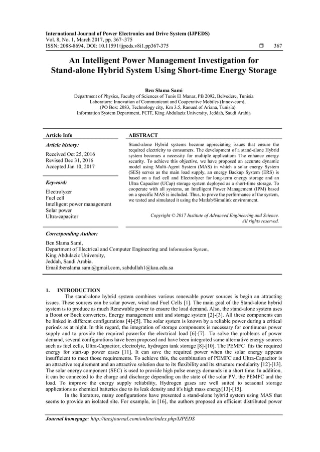 An Intelligent Power Management Investigation for Stand-alone Hybrid ...