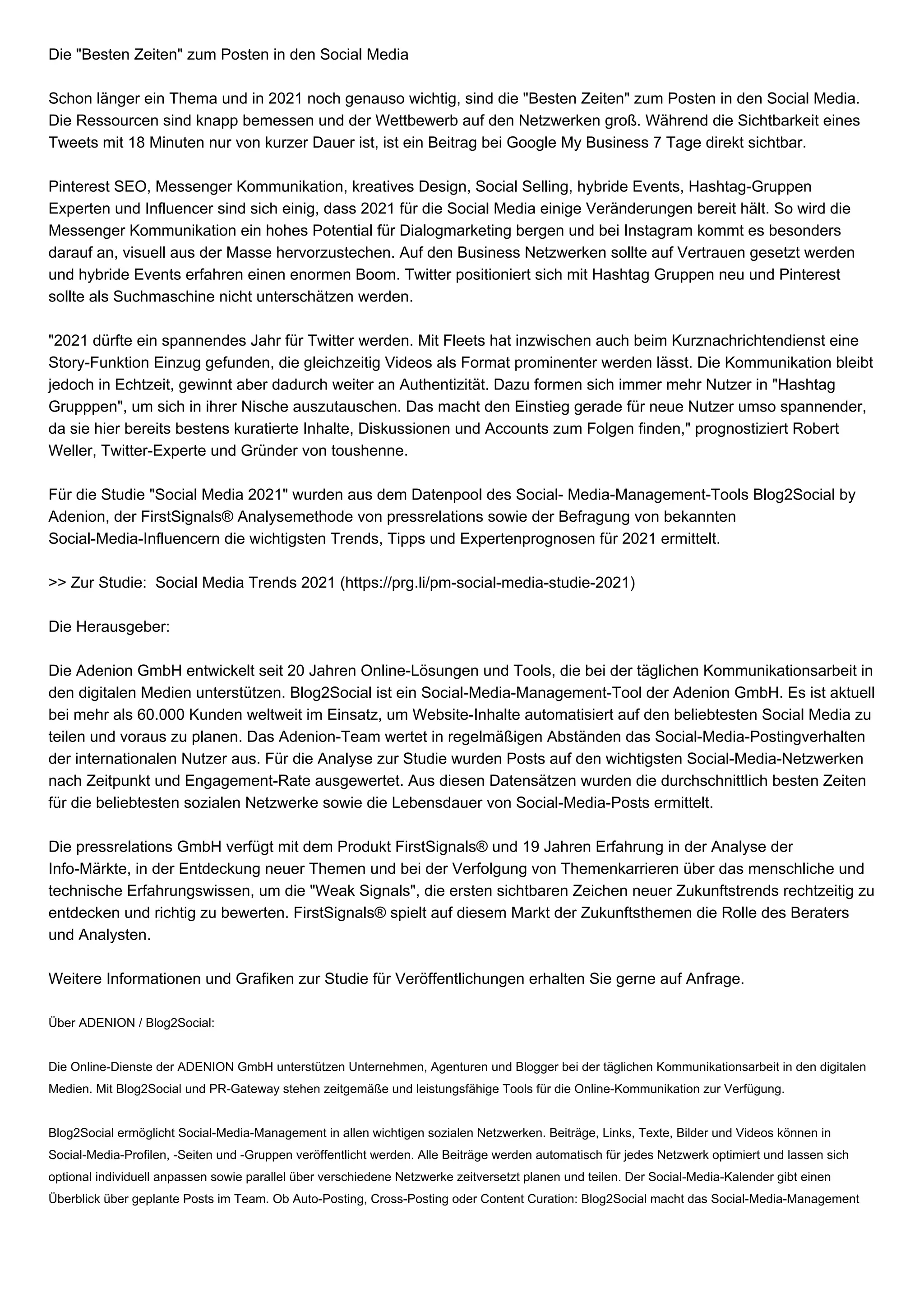 Studie: Social Media Trends und Expertenprognosen 2021