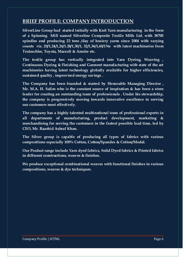 Company Profile Fabrics Unit