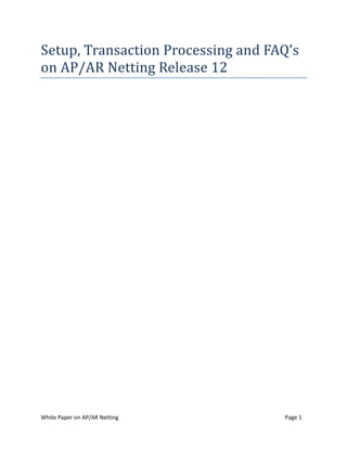 Setup, Transaction Processing and FAQ’s
on AP/AR Netting Release 12




White Paper on AP/AR Netting        Page 1
 