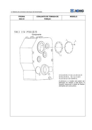2. Sistema de conversor de torque da transmissão
PÁGINA
G02-33
CONJUNTO DE TOMADA DE
FORÇA I
MODELO
Componente
A estrutura e o modelo real podem ser
diferentes em relação a esta figura. A
HangChi reserva-se o direito de realizar
alterações sem aviso prévio.
 