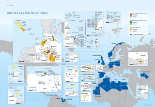 AT A GLANCE
RWE DEA GAS AND OIL ACTIVITIES
as of 31 December 2013
Production/development of Gas
Operator
Partner
Production/development of Oil
Operator
Partner
Exploration licences
Operator
Partner
Gas storage facility
*) Kanuku Block
GUYANA
100 200km
*) subject to
Government approval
Atlantic
Ocean
NCMA 2
Scarborough
km 25 50km
Atlantic
Ocean
PORT-OF-SPAIN
km 50 100
Block 52
SURINAME
Atlantic Ocean
PARAMARIBO
Block 23
Caspian
Sea ASHGABAT
km 200 400
West Mediterranean-2 DLA
North Alexandria DLA
East Delta Fields DLA
North Idku DLA
North El Amriya
Ras Budran
Ras Fanar
Zeit Bay
Disouq Area-1 DL
NW Khilala DLA
East Ras Budran
Offshore
West Mediterranean-1 DLA
Alexandria
km 100 200
WWER 2 DLA
WWR DLA
Mediterranean Sea
GulfofSuez
WWER 3 DLA
CAIRO
Nile
Suez Canal
Red
Sea
SINAI
NC 195
NC193
Benghazi
Area 58
LIBYA
Mediterranean Sea
km 200 400
Block Ta10
MAURITANIA
km 100 200
Kahlouche
Kahlouche Sud
Tiouliline
Sali
Azraﬁl
Sud-Est
Reggane
km 100 200
Reggane Nord
ALGERIA
km 50 100
Canarias 1–9
CANARY ISLANDS (SPAIN)
Atlantic Ocean
PL589
PL596
PL539
PL566S
PL653
PL694
PL654
PL330
PL647
PL261
PL435
Norwegian Sea
North Sea
km 100 200
PL682
PL195B
PL418
PL195
PL153- Gjøa
PL420
PL153B
PL052B
PL552
PL089
PL638
PL635
PL582
PL634
PL373S- Knarr
PL057- Snorre
PL052- Veslefrikk
Snorre Unit
Sygna Unit
Øst UnitStatfjord
-Vigdis/Tordis
PL533
PL609
PL721
Snøhvit Unit
PL97,100, 110B, 110C
PL531
PL609B
Barents Sea
PL438
PL448
km 100 200
OSLO
km
PEL 01/06
27/4a
27/5a
27/9a
IRELAND
100 200
Atlantic
Ocean
DUBLIN
|P1328
|
|
P1741
P2109
Edinburgh
- Devenick
P0209
P1327
|P1230*
|P1741
|
|
P1741
P2109
P1630
P1630| |
- Crosgan
- Minke
- Orca
British North Sea
Shetland Islands
Orkney Islands
* - Breagh
P1832
P2074
P1975
P2018
P1631
P1932
P1327
P1327
- Crosgan
P1818
P1588
P1799
P1805
P2134
P1726
P0608- Kepler
P0611
P0520/P1013- Topaz
P0454- Orca
- Cavendish
P0607/P0608
P0611- Orca
- Windermere
- Victor
P0025/P0033
P1909P2119
P0130- Tethys
P0008/P0465- Clipper South
P0128/P1011- Anglia
P0701- Markham
P0524P0519- Saturn
P0459- Mimas
km 100 200
under negotiation
414 415
435433
km
Lodz
434
POLAND
Cracow
29/2013/p
30/2013/p26/2009/p
27/2008/p
100 200
4/95
16/98
07/06
km 10050
Danish
North Sea
km 50 100
GERMANY
Wolfersberg
Graﬁng
Inzenham-West
Breitbrunn-
Eggstätt
Munich
Hebertshausen I
Holzkirchen I
Inzenham-Ost
GERMANY
Karlsruhe
Rülzheim
km 5 10
Hamburg
Hanover
GERMANY
Bremen
North Sea
km 50 100
Schwedeneck-See
Preetz
Ploen-OstWarnau
Deutsche Nordsee
A6/B4
Rotenburg-Einloh
Rotenburg-Soehlingen
Rotenburg-Weissenmoor I
Boestlingen
Wietze-Osterheide I
Wietze-Wietzendorf I
Wietze-Becklingen
Wietze-Wardboehmen
Celle-Bleckmar
Hankensbuettel I
Hankensbuettel II
Wesendorf
Leiferde
Rotenburg-
Scheeßel
Rotenburg-Voelkersen I-Erweiterung
Wettrup I
Rotenburg-Voelkersen I
Heide-Mittelplate I
Oberlanger Tenge-Fehndorf I
Wettrup-Apeldorn II
Wettrup-Apeldorn I
Bersenbrueck-Menslage -Westum I Bersenbrueck-
Menslage II
Bersenbrueck-
Menslage I
Werder
Lingen
TG Emsbüren
TG Bardel
Unterweser
Taaken
TG BrümmerhofTG Ottersberg
Heide-Restﬂäche
Cuxhaven
TG Büsum
TG Heide
Preetz-
Restﬂäche
GNSC
GNSC-West
B 20 001
B 20 008/55
B 20 008/52
Rotenburg
Hahnenhorn
Rautenberg
TG Eickeloh
Celle
Ahrensheide
Verden
B/C-Block
Suriname
Guyan
Mauritania
Egypt
Turkmenistan
Libya
Algeria
Spain
Canary
Islands
Trinidad and Tobago
Germany
Poland
Ireland
United Kingdom
Norway
a
Denmark
EGYPT
Arrecife
Puerto del Rosario
TURKMENISTAN
TRINIDAD
TOBAGO
UNITED
KINGDOM
NORWAY
NORWAY
Hammerfest
DEN-
MARK
GEORGETOWN
 
