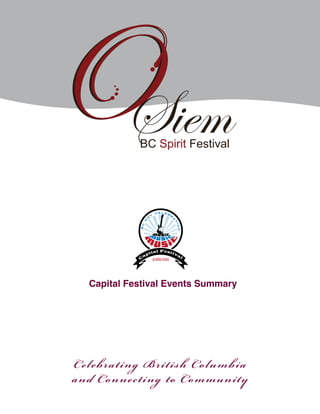 C
apital Festival
Celebrating British Columbia
and Connecting to Community
Capital Festival Events Summary
 