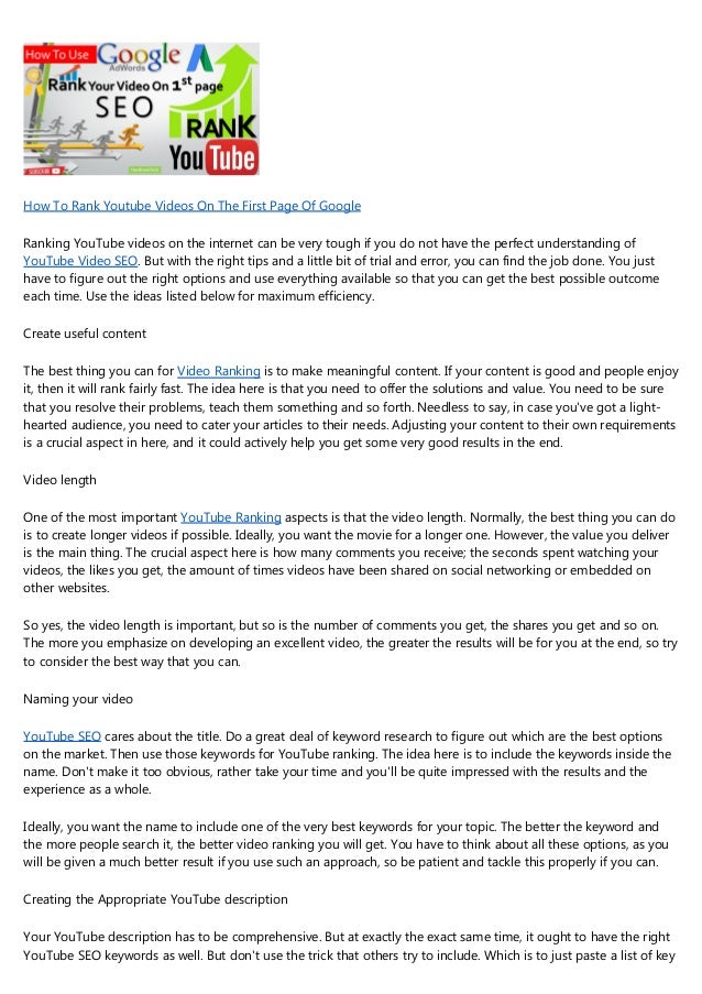 How To Rank Youtube Videos On The First Page Of Google How To Rank Youtube Videos On The First Page Of Google
