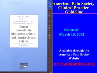 Released  March 15, 2002 American Pain Society Clinical Practice Guideline Available through the American Pain Society Website www.ampainsoc.org 