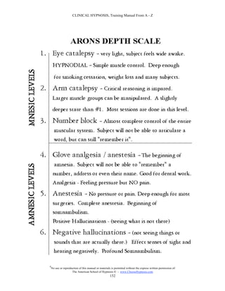 CLINICAL HYPNOSIS, Training Manual From A - Z




#
    No use or reproduction of this manual or materials is permitted without the express written permission of:
                     The American School of Hypnosis  - www.ChooseHypnosis.com
                                                      152
 