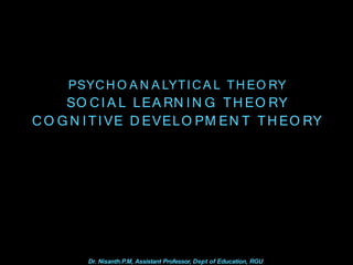 PSYCH O A N A LYTICA L TH EO RY
SO CIA L LEA RN IN G TH EO RY
Dr. Nisanth.P.M, Assistant Professor, Dept of Education, RGU
CO G N ITIVE D EVELO PM EN T TH EO RY
 