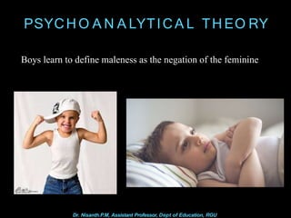 PSYCH O A N A LYTICA L TH EO RY
Boys learn to define maleness as the negation of the feminine
Dr. Nisanth.P.M, Assistant Professor, Dept of Education, RGU
 