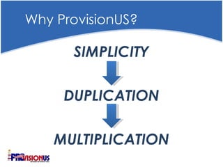 Why ProvisionUS? SIMPLICITY DUPLICATION MULTIPLICATION 