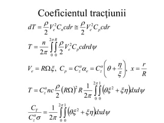 Coeficientul tracţiunii
   
 




















































2
0
1
0
2
2
0
1
0
2
2
2
0 0
2
2
2
2
1
2
1
2
,
,
2
2
2
2
d
dx
C
C
d
dx
R
R
nc
C
T
R
r
x
C
C
C
R
V
d
cdr
C
V
n
T
cdr
C
V
cdr
C
V
dT
z
T
z
z
e
z
p
e
R
p
e
p
e
n
e
 