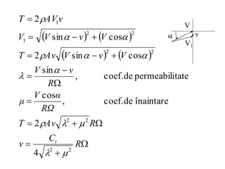    
   

















R
C
v
R
Av
T
RΩ
α
V
μ
R
v
V
V
v
V
Av
T
V
v
V
V
v
AV
T
t
2
2
2
2
2
2
2
2
1
1
4
2
înaintare
de
coef.
,
cos
tate
permeabili
de
coef.
,
sin
cos
sin
2
cos
sin
2














V
v
V1
 