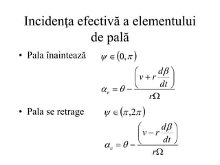 Incidenţa efectivă a elementului
de pală
• Pala înaintează
• Pala se retrage
 











r
dt
d
r
v
e




 ,
0
 











r
dt
d
r
v
e





 2
,
 