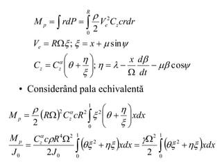 • Considerând pala echivalentă














cos
;
sin
;
2
0
2



















 

dt
d
x
C
C
x
R
V
crdr
C
V
rdP
M
z
z
e
R
z
e
p
 
   




















1
0
2
2
1
0
2
0
2
4
0
1
0
2
2
2
2
2
2
xdx
xdx
J
R
c
C
J
M
xdx
cR
C
R
M
z
p
z
p













 