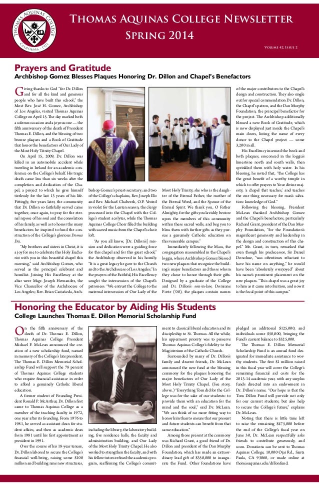 alumni profile in thomas aquinas college newsletter