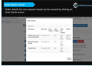  Order details for new request raised can be viewed by clicking on
Order Details button.
Order Details Screen
 
