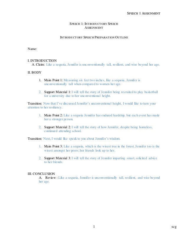 speech 1 assignment sample outline speech introduction outline