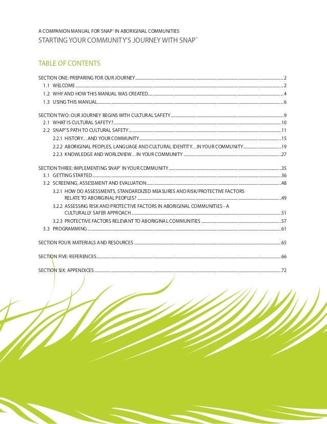 Companion Manual for SNAP in Aboriginal Communities