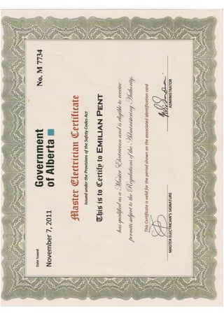 Master Electrician Certificate