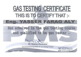 gas -testing certificate