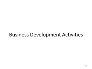 Business Development Activities
12
 