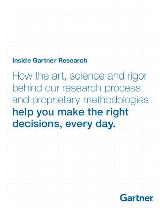 Inside Gartner Research
How the art, science and rigor
behind our research process
and proprietary methodologies
help you make the right
decisions, every day.
 