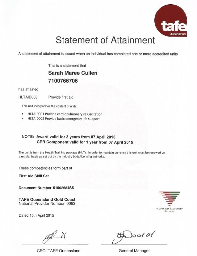 First Aid Certificate 20152018