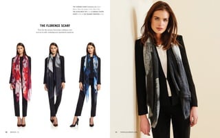 the florence scarf
New for the season; luxurious cashmere-mix
scarves in soft, contemporary geometric patterns.
The florence scarf Cashmere-mix: Red /
Black / Blue (all shown) £145. Worn with
the slash-neck top £115 le marais tuxedo
jacket £245 & THE tailored TROUSERS £155.
51	 thefoldlondon.com50	 winter '15
 