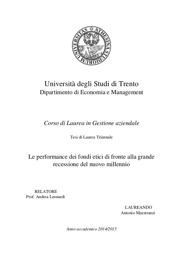 Esempi Di Tesi Di Laurea Triennale Economia