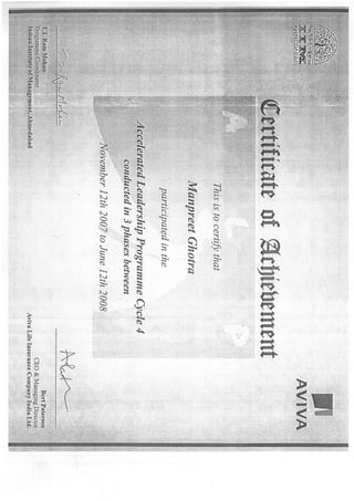 Manpreet IIM Certificate