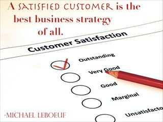 A satisﬁed customer is the
best business strategy
of all.

-Michael Leboeuf

 