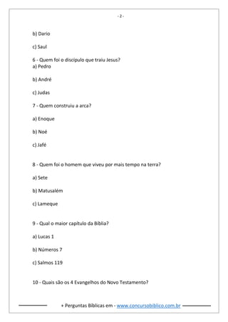 Quiz Bíblico - 224 Perguntas e Respostas! Retiro.com.br